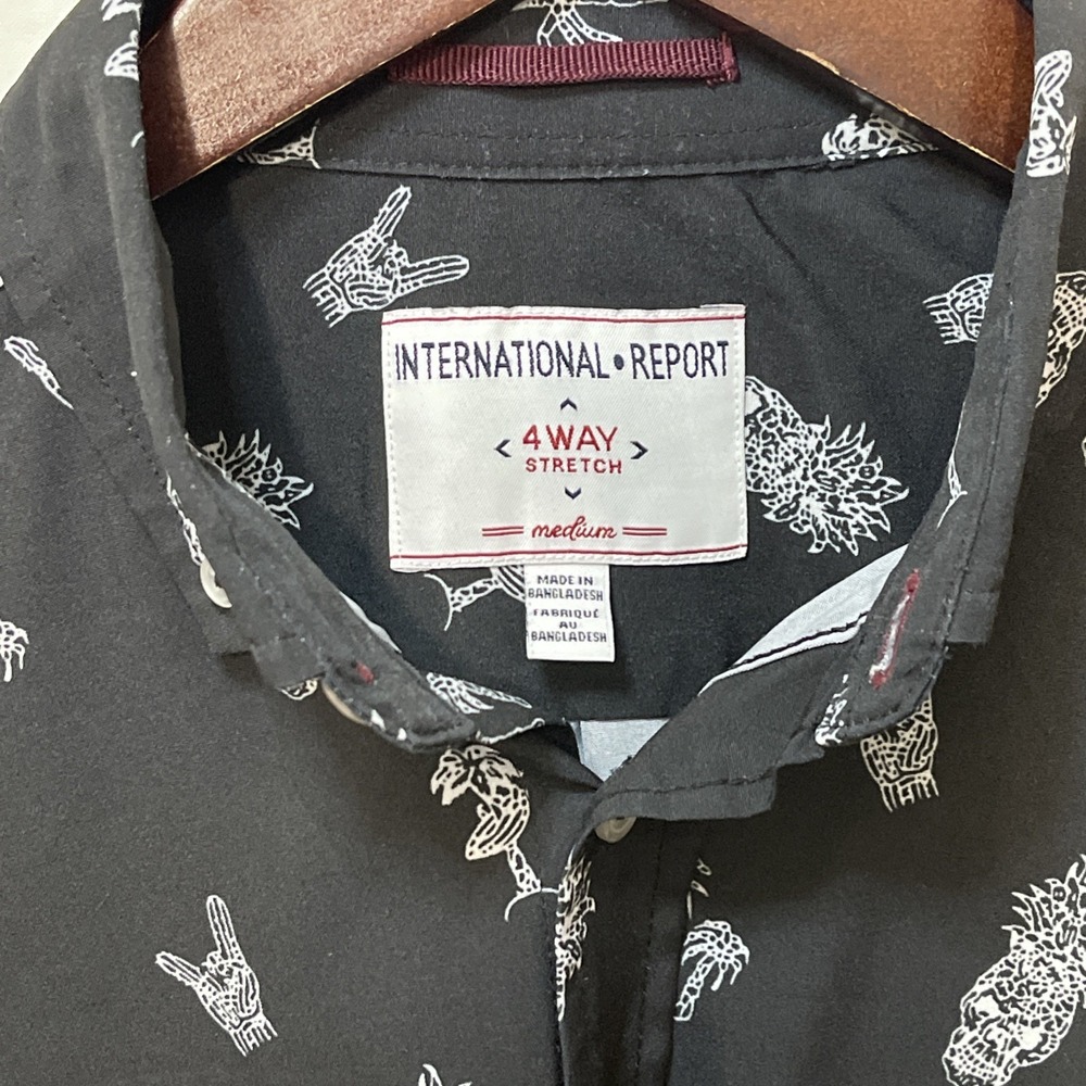 International Report Mens Button Down Shirt Medium Black Novelty Print - Picture 4 of 7